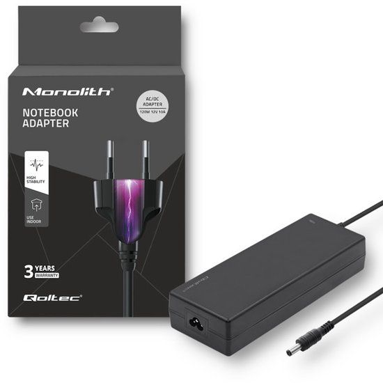 Qoltec Serie - Desktop Voedingsadapter - 120W - 12V - 10A - Zwart