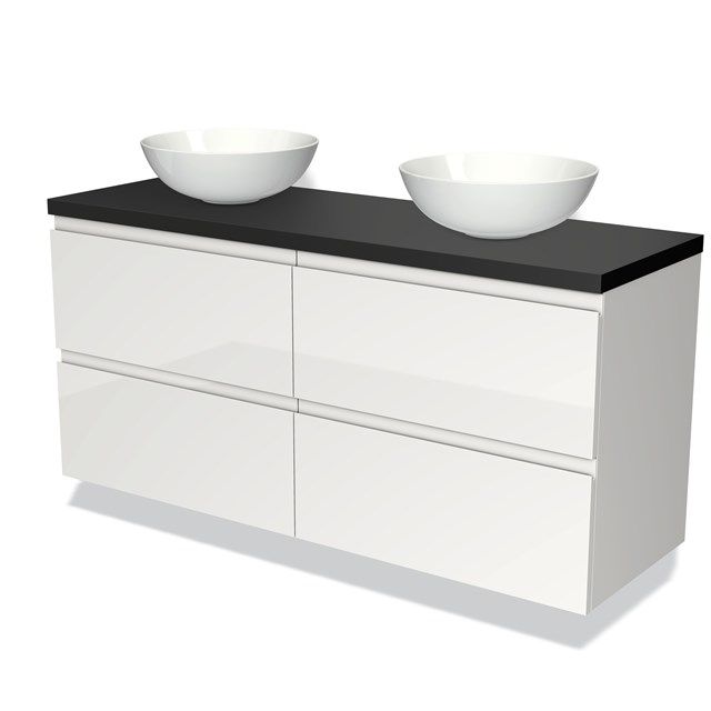 Maxaro Badkamermeubel Modulo Plato 140cm Hoogglans Wit 4 Lades Greeploos Mat Zwart Blad