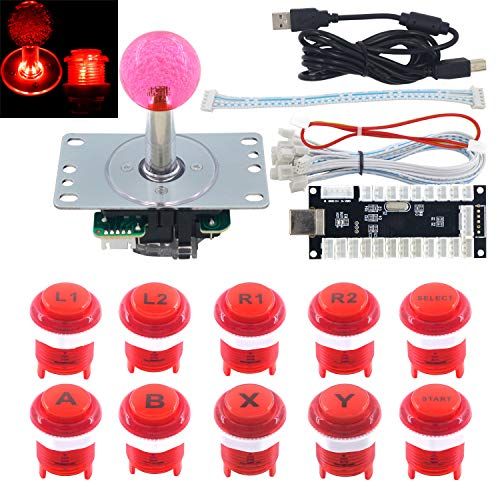 SJ@JX Arcade Game Controller Stick DIY Kit 10x Microswitch LED Buttons with Logo 4-8 Way LED Joystick USB Encoder light for PC MAME Raspberry Pi