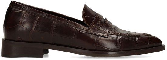 Manfield - Dames - Bruine leren croco loafers - Maat 40