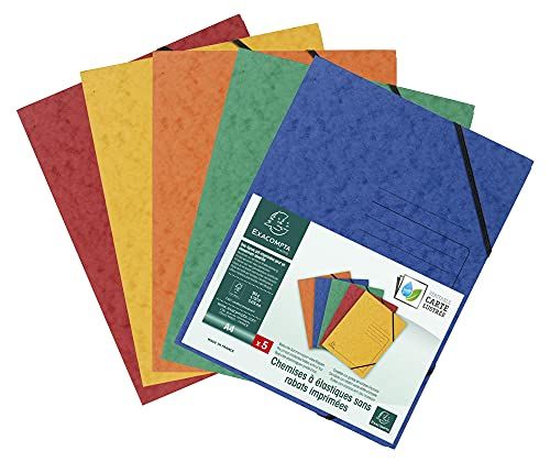 Exacompta - Ref. 555410E - Pak van 5 elastische mappen zonder bedrukte flap - Glanzend karton - A4
