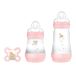 MAM Babyflessenset met 2 anti-koliekflessen Easy Start 130 ml en 260 ml en fopspeen Original Start, vermindert luchtbellen en het risico op koliek, babyaccessoires met siliconen speen, roze