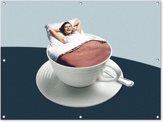 GreatGardenPosters Tuinposter - Vrouw - Koffie - Vintage - Koffiekopje - 120x90 cm - Buitenposter
