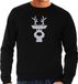 Bellatio Decorations Rendier hoofd Kerst trui - zwart met zilveren glitter bedrukking - heren - Kerst sweaters / Kerst outfit XXL