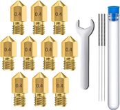 MMOBIEL 10 stuks 0.4mm Messing MK8 3D Printer Nozzles Extruder Incl. 3 reinigingsnaalden