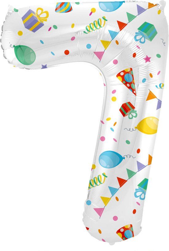 Folat Folieballon Cijfer 7 Joyful Party - 86 cm