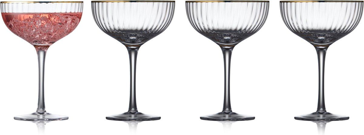 Lyngby Glas Palermo Champagne Glasses - Gold Rim (Set of 4)