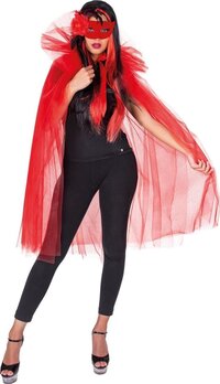 Funny Fashion Duivel Kostuum | Mysterieuze Rode Cape Tule | One Size | Halloween | Verkleedkleding