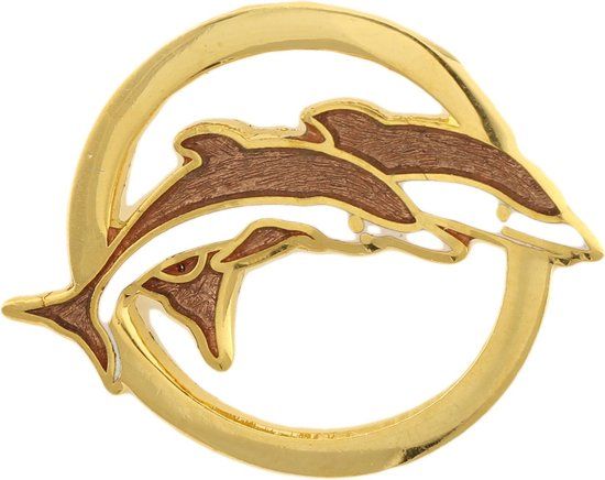 Behave® Pin Broche Dolfijnen Goud Kleur Bruin Wit Emaille 2,5 cm - Unisex Sierpin