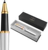 Parker Meridian Rollerball Pen | Chroomlak met gouden accenten | Fijne penpunt | Zwarte inkt | Luxe Cadeaudoos