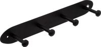 5Five Kapstok rek voor wand/muur - zwart - 4x ophanghaken/knoppen - metaal - B35 x H5 cm