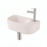 QeramiQ Fuente Fontein - 40x22x12cm - glad - halfrond - fonteinkraangat rechts - keramiek - fonteinkraan geborsteld RVS - verlaagd sifon - afvoerplug - linnen