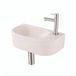 QeramiQ Fuente Fontein - 40x22x12cm - glad - halfrond - fonteinkraangat rechts - keramiek - fonteinkraan geborsteld RVS - verlaagd sifon - afvoerplug - linnen