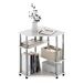 Furinno Turn-N-Tube ruimtebesparend hoekbureau met planken, wit eiken, roestvrijstalen buizen, 79 (B) x 72,4 (H) x 57,2 (D) cm