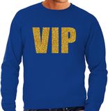 Bellatio Decorations Verkleed glitter sweater heren - blauw - VIP - glitter goud - foute party XXL