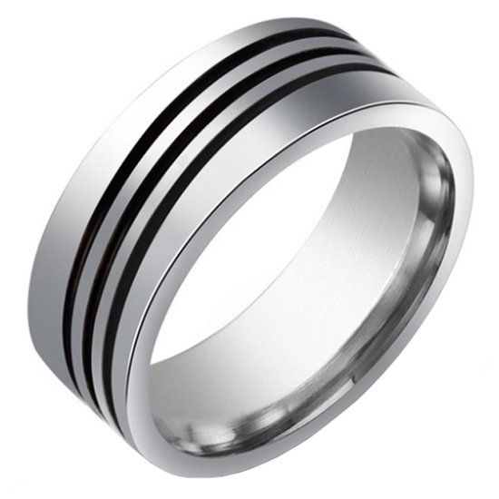 LGT JWLS Stalen mannen ring Triple Diagonal Stripe-18mm