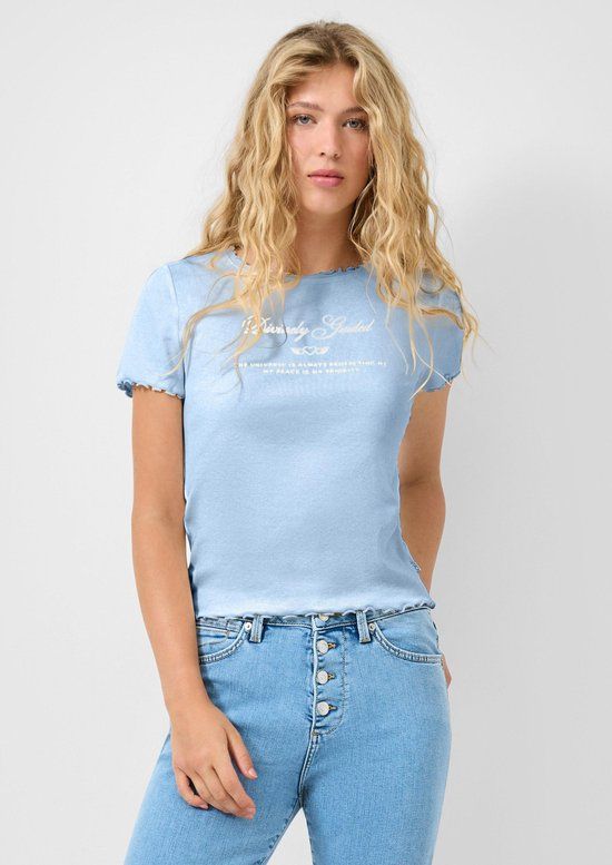 QS s.Oliver QS T-shirt lichtblauw rib gebreid katoen stretch XXL