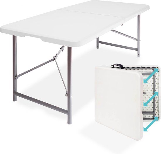 LifeGoods Inklapbare Tafel - 124x61,5x74CM - Stevige Klaptafel - Campingtafel - Verstelbare Poten - Vouwtafel Binnen en Buiten - Weerbestendig - Wit