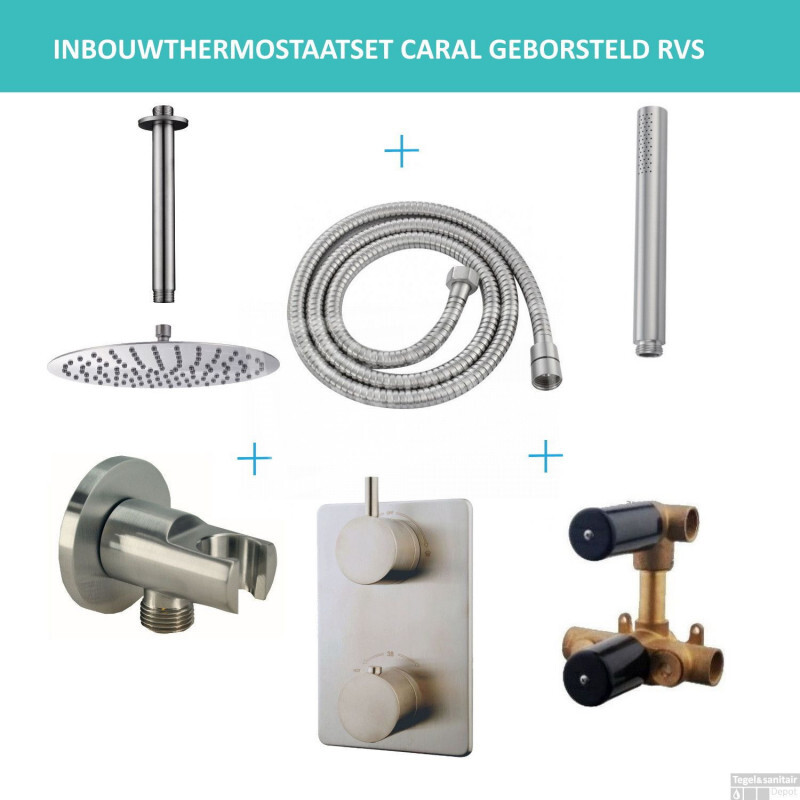 Wiesbaden Caral one-pack inbouwthermostaatset rond type 201 geborsteld RVS 20cm 29.1000 rvs