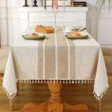 Laolitou Rustiek Tafelkleed Katoen Linnen Waterdicht Jute Tafelkleed Voor Keuken Eetkamer Rechthoekige Tafels Koffietafels 140 x 187 Cm 4-6 Persoon