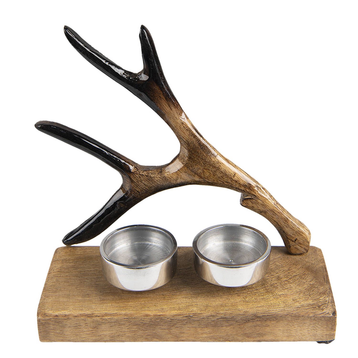 Clayre & Eef Theelichthouder 17 cm Bruin Hout Gewei Waxinelichthouder Windlichthouder