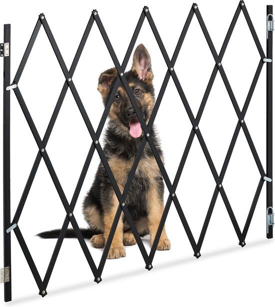 Relaxdays Hondenhekje - Uitschuifbaar - Bamboe - Zwart - Max. 130 cm Breed - 87,5-100 cm Hoog