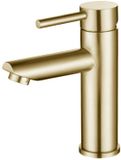 Merkloos Badkamerkraan - Geborsteld Roestvrij Staal - Goud - Rechte Mond - 8,5 cm Hoogte Uitloop