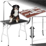 tectake® Trimtafel voor Honden/Katten - In Hoogte Verstelbare Boom, Opvouwbaar - Krasbestendig Rubberen Oppervlak - 360° Draaibare Riem - Zwart/Wit