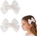 Merkloos Tule haarstrik met parels (8 cm) en zachte alligatorclip in wit voor baby's en peuters