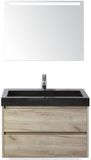 BES LED Dante Badmeubelset 80 cm - Craft Oak - Wastafel Hardsteen Wit Lucca met Sence Spiegel