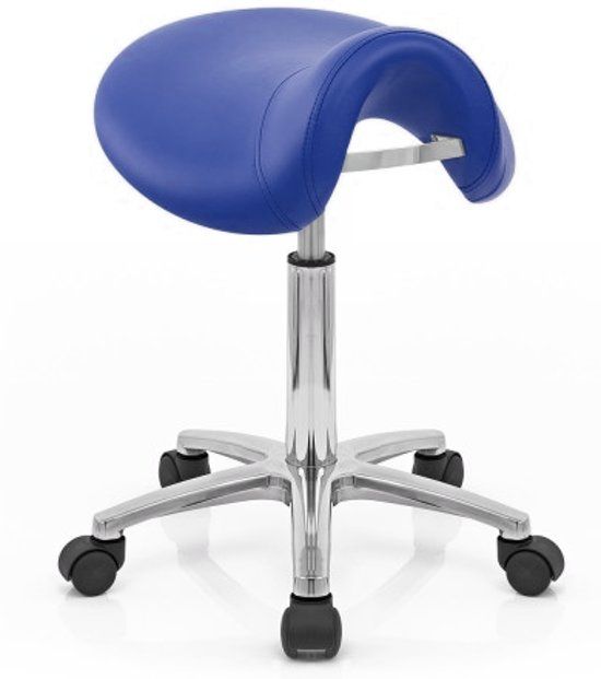 Novicum® Vita zadelkruk kappersfiets Blauw met groot zadel en met Medium gasveer kapperskruk