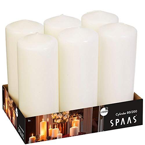 Spaas Tray van 6 Cilinderkaarsen 80/200 mm, ± 100 uur, geurloos - wit