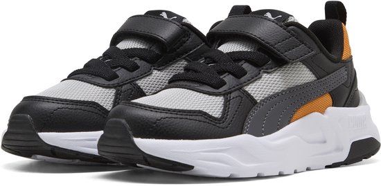 PUMA Trinity 2 LT AC PS Kinderen Unisex Lage sneakers Klittenband Textiel Rubber Cool Light Gray-Moody Gray-PUMA Black Maat 31