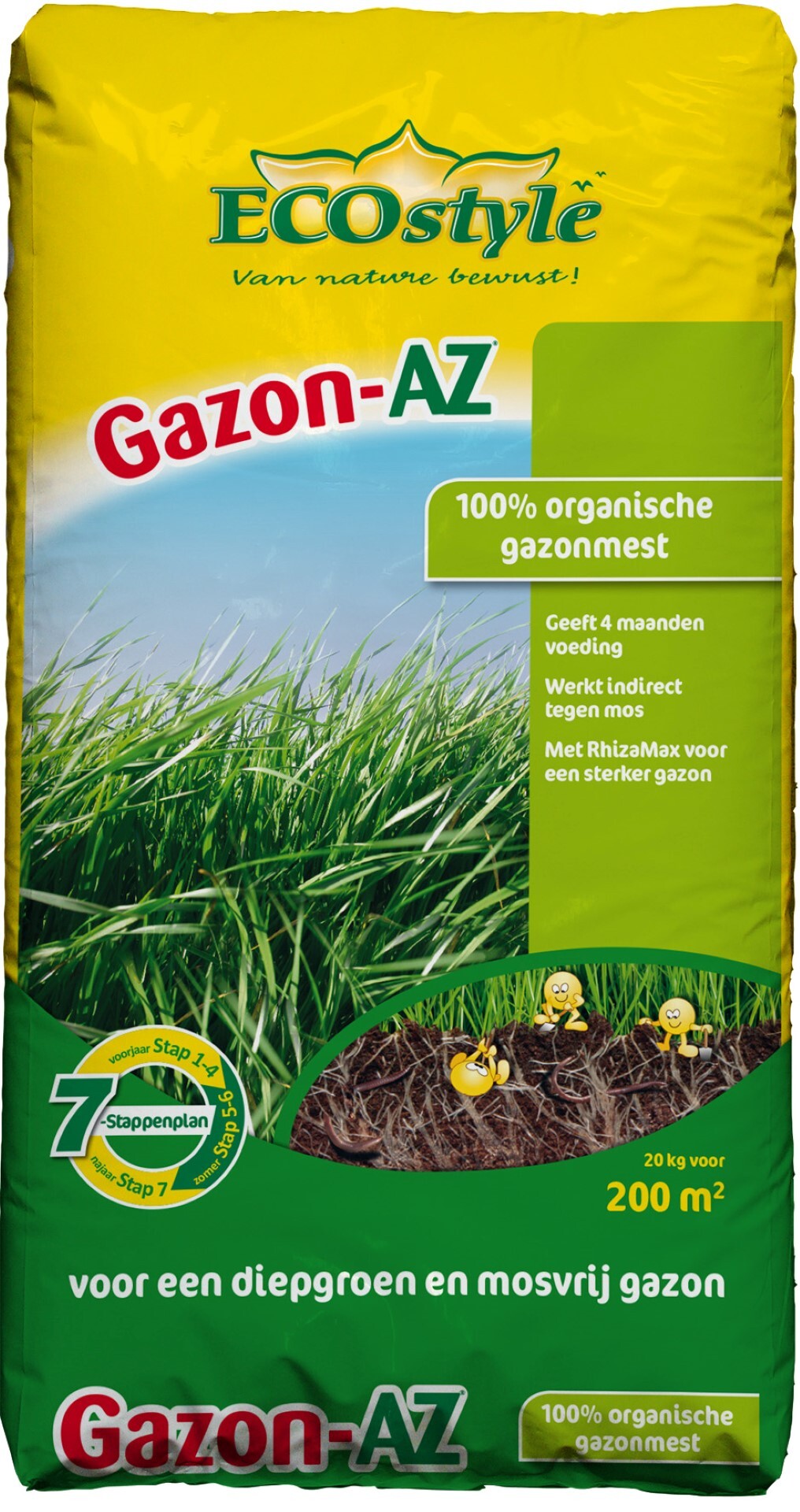 ECOSTYLE Gazon-AZ - 20 kg - gazonmeststof voor 200 m2 Voor een diepgroen mosvrij gazon