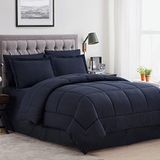 Sweet Home Collection 2 kussenslopen & 2 Shams & Bed Rok Alle Seizoen Warmte, Fijne Dubbele Geborstelde Microfiber/100% Fiber Fill, Dobby Navy, King