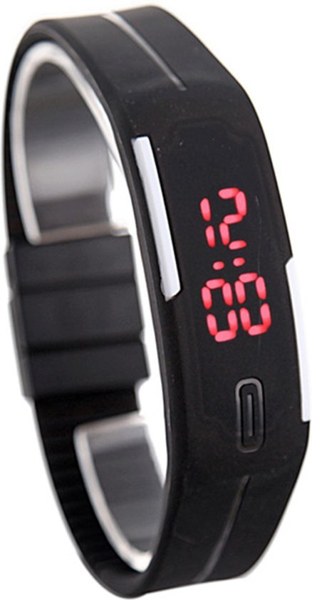 I-deLuxe LED Sporthorloge - Tieners - Horloge - Rubber - 20 mm â€“ Zwart/ Wit â€“ verpakking