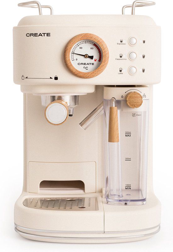 CREATE Thera Retro Pro Espressomachine - 20 Bar - Halfautomatisch - Met Melkreservoir - Gebroken Wit