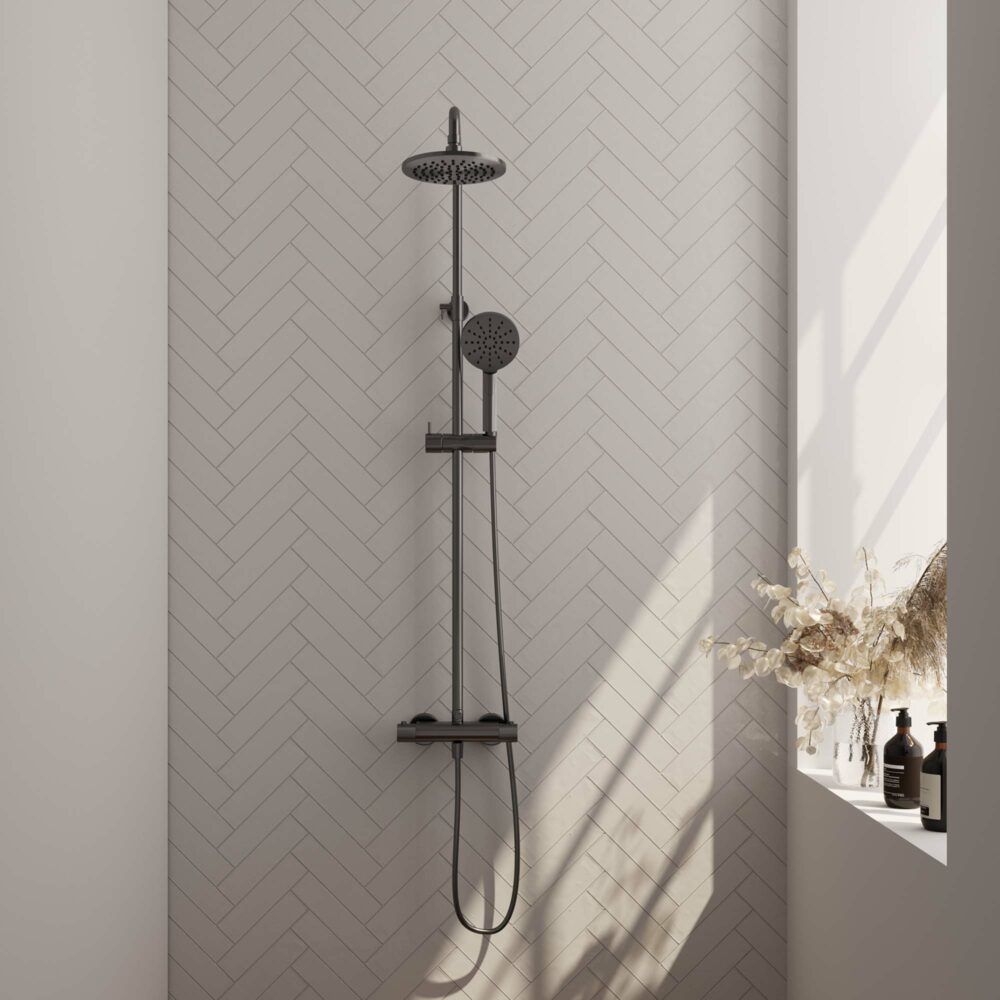 Brauer Gunmetal Carving Opbouw Regendouche met Ronde Handdouche 20 Gunmetal