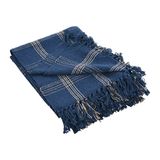 Creative Co-Op Gerecycleerde katoenmix deken met franje, blauwe plaid