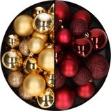 Decoris Kaemingk B.V. Kerstballen 60x stuks - mix donkerrood/goud - 4-5-6 cm - kunststof