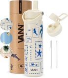 VANN® RVS Drinkfles 650 ML met rietje – Blue Summer