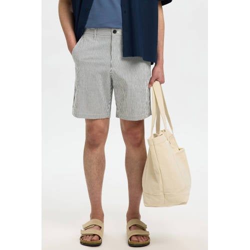 Selected SLHREGULAR-KARL regular waist gestreepte chino short seersucker donkerblauw