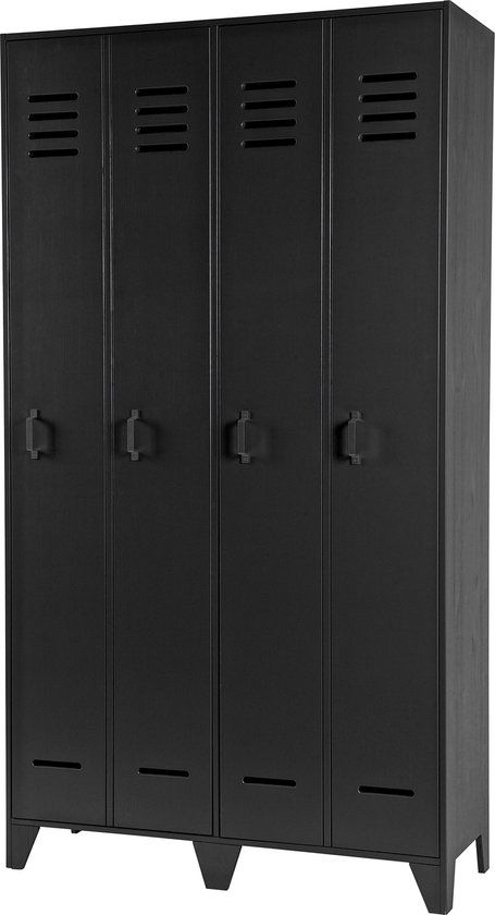 WOOOD Stijn Lockerkast 2-Deurs - Zwart - Grenen - 103x187x40cm