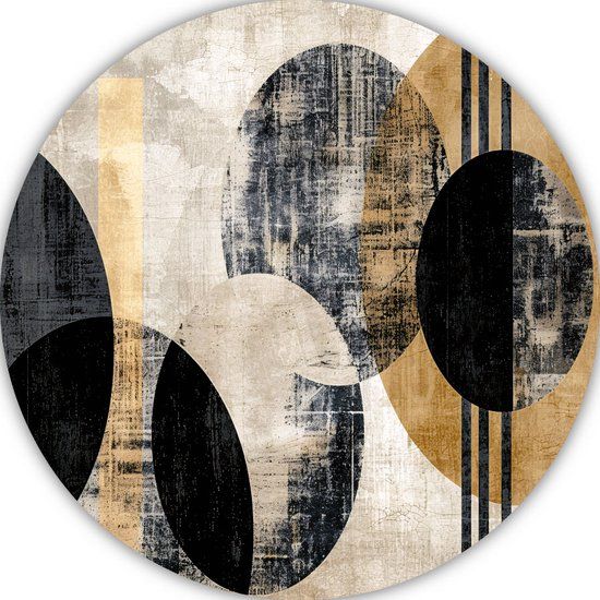 Merkloos / Sans marque Cirkels Muurcirkel - Aluminium - 40x40 cm - Zwart/Wit/Beige/Goud/Grijs