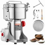 VEVOR 2500 g elektrische molen voor granen, commerciële kruidenmolen, 3400 W, roestvrij stalen poedermachine, voor droge granen, specerijen, koffie, maïs, peper, oscillerend type