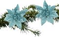 Cosy & Trendy Decoratie bloem - 2x stuks - kerstster - op clip - blauw - glitter - 15 cm - kunststof - kerstversiering
