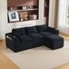 OKWISH Canapé d'angle 256 x 161 cm - Modulaire 3 places avec pouf, coussins et poches latérales - Salon - Velours côtelé - Noir