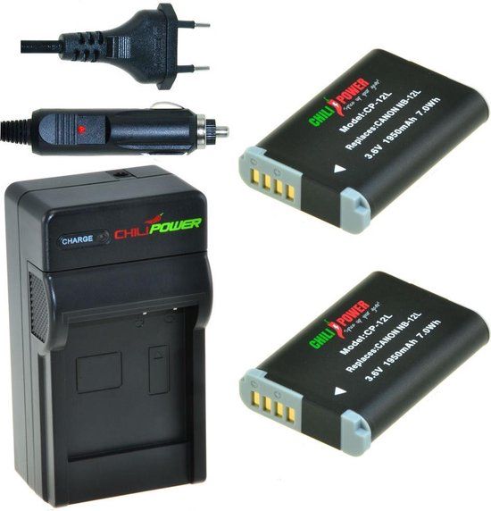 Chili Power 2x NB-12L Accu's voor Canon - incl. Oplader & Autolader - ChiliPower