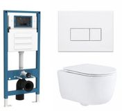 QeramiQ Dely Swirl Toiletset - inbouwreservoir Qeramiq Flush - slim zitting - metaal mat witte bedieningsplaat - rechthoekige knoppen - glans wit