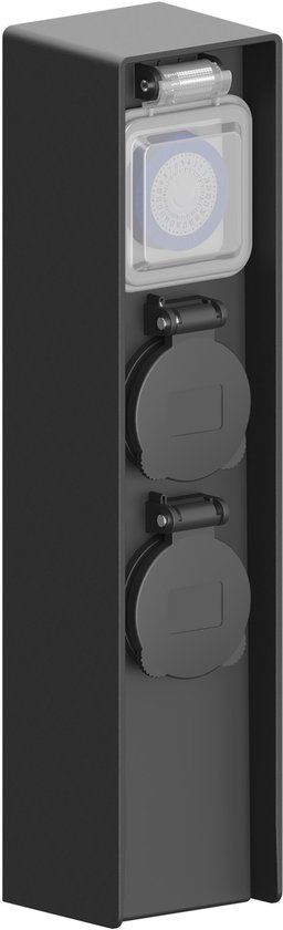 Ledvion - Buitenstopcontact Paal - Incl. Timer - 2 Stopcontacten - Waterdicht IP44 - Grijs - Aluminium - 3 jaar garantie